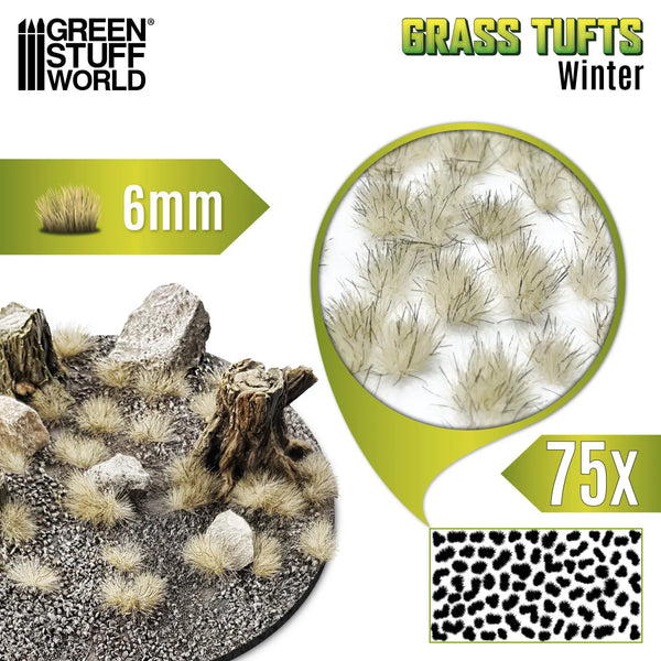Green Stuff World Grass TUFTS - 6mm self-adhesive - 75x - Winter White 10673