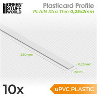 Green Stuff World uPVC Plasticard - Profile Xtra-thin 0.25mm x 2mm 10824