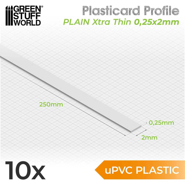 Green Stuff World uPVC Plasticard - Profile Xtra-thin 0.25mm x 2mm 10824