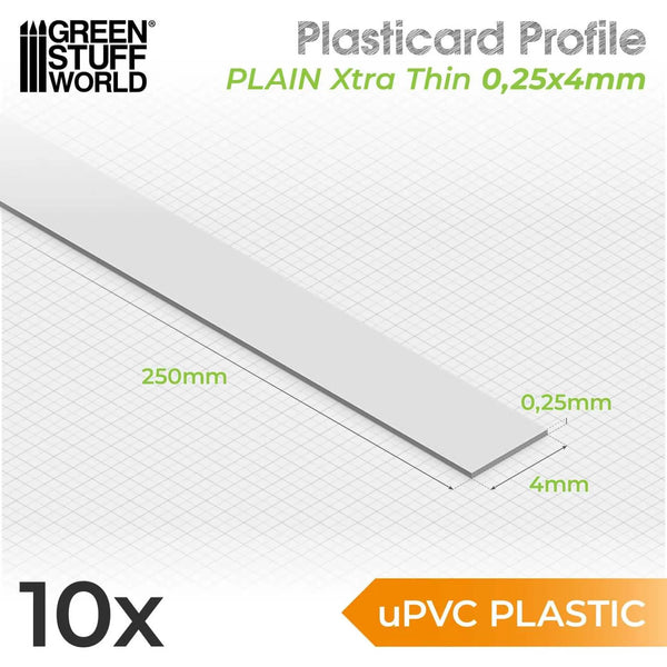 Green Stuff World uPVC Plasticard - Profile Xtra-thin 0.25mm x 4mm 10826