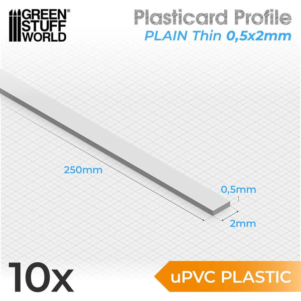 Green Stuff World uPVC Plasticard - Thin 0.50mm x 2mm 10834