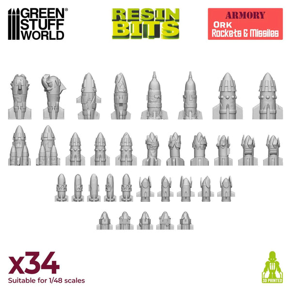 3D printed set: Ork Rockets and Missiles 1 op 48 34x 12647