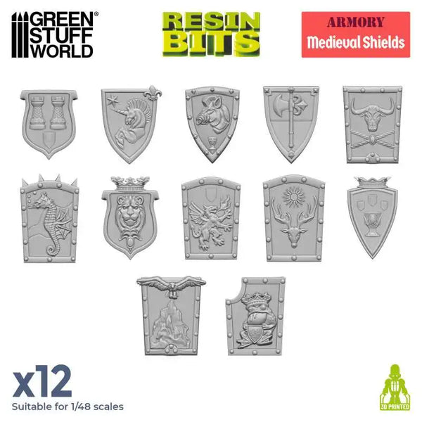 3D-gedrucktes Set – Mittelalterliche Schilde der Alten Welt, 12 Stück, 12789