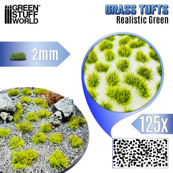 Green Stuff World Static Grass Tufts 2 mm - Realistic Green 12945