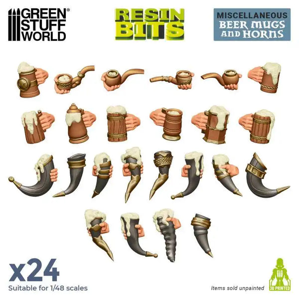 3D printed set - Beer Mugs and Horns 12970