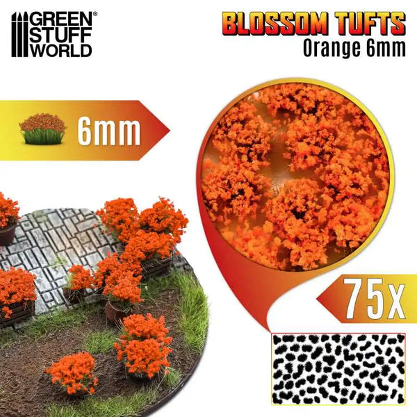 Blossom TUFTS - 6mm self-adhesive 75x- Orange Flowers 13003