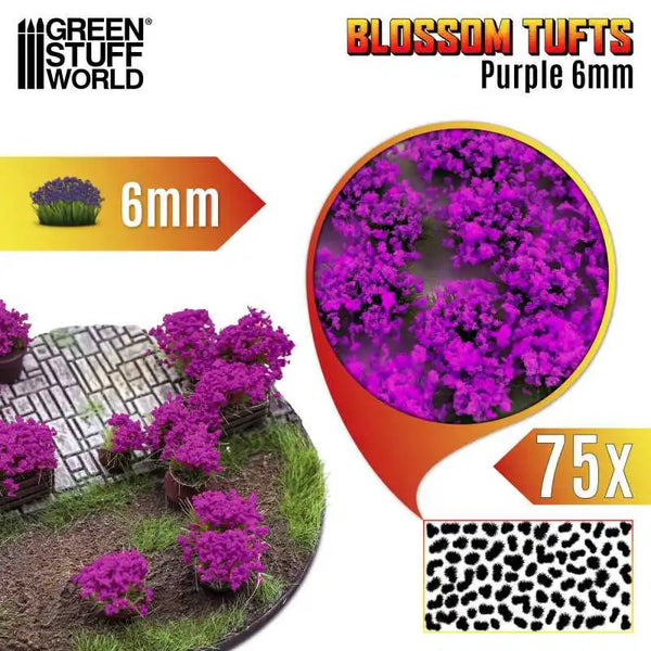 Blossom TUFTS - 6mm self-adhesive 75x- Purple Flowers 13005