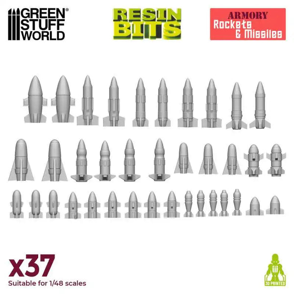37x Resin Rockets and Missiles - Rakketten en Missiles 1693