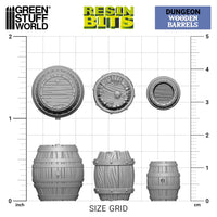 Green Stuff World 14 Resin Wooden Barrels 2534a