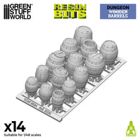 Green Stuff World 14 Resin Wooden Barrels 2534a
