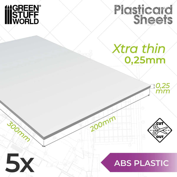 Green Stuff World ABS Plasticard A4 - 0'25 mm COMBOx5 sheets 6704