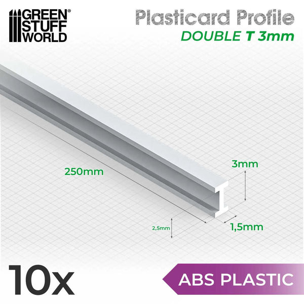 Green Stuff World ABS Plasticard - Profile DOUBLE-T 3 mm 9126