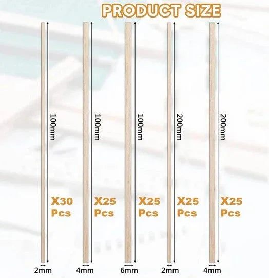 Balsa Hout 130 stuks 2,4,6 mm 2 lengtes